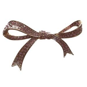 Bow Pink Rhinestone KENNETH J LANE Vintage Pin Brooch Gold